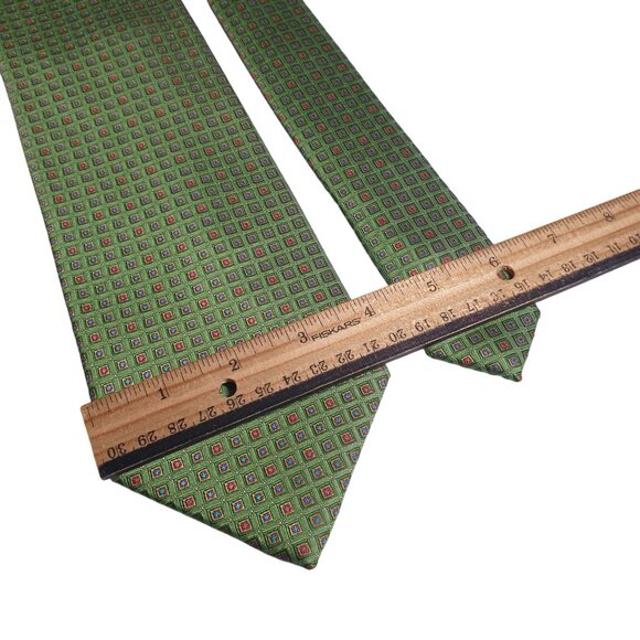 Daniel De Fasson Green Hand Made Silk Necktie Geometric Diamond Pattern Dad Gift - Picture 3 of 5